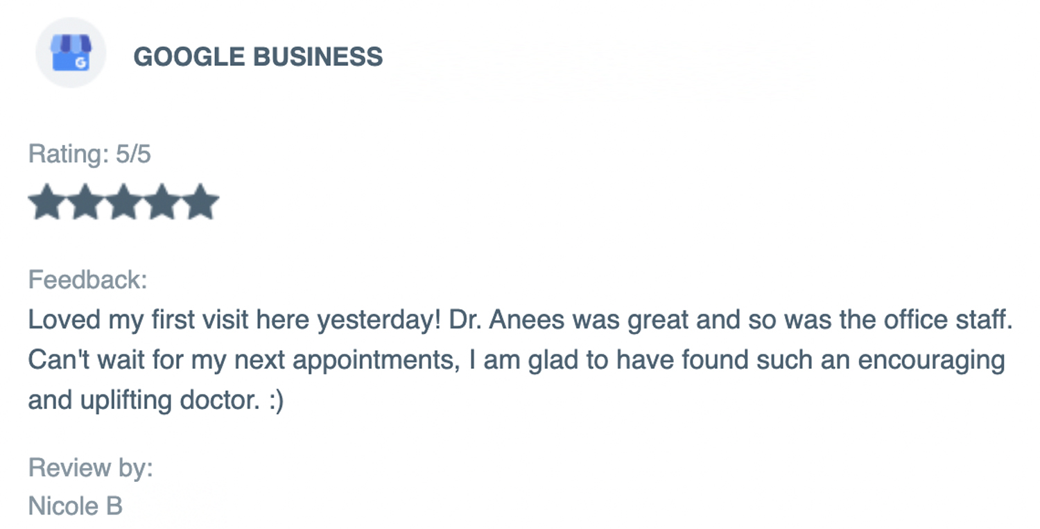 Patient review for Dr. Anees